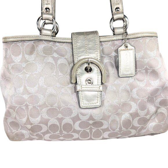 SOLD Coach Silver Lynn Canvas Jacquard Leather Soho Flap Y2K Satchel F18912 - Picture 2 of 11